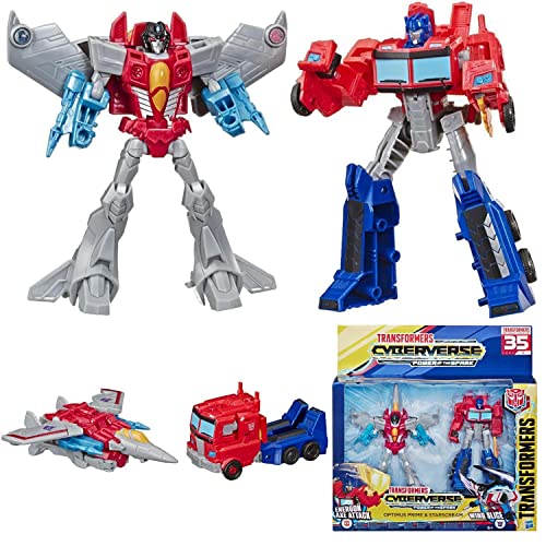 Transformers Hasbro Cyberverse Warrior Action Attackers Optimus Prime y Starscream - Juego de 2 Figuras de acción para niños a Partir de 6 años, 13,5 cm