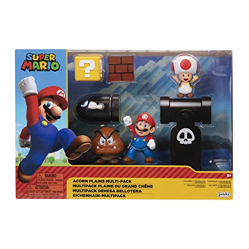 Super Mario - Diorama Multipack Dehesa Bellotera con 4 Figuras y 1 Accesorio. Con Mario, Toad, Goomba, Bill Bala -Juguete para niños 3 años +