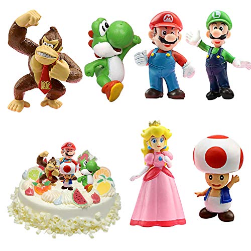 YISKY Super Mario Figures 6 pcs/Set Super Mario Toys, Figuras Super Mario Bros, Super Bros Juguetes Modelo, Niños Mini Juguetes Baby Shower Fiesta Cumpleaños Pastel Decoración Suministros (E)